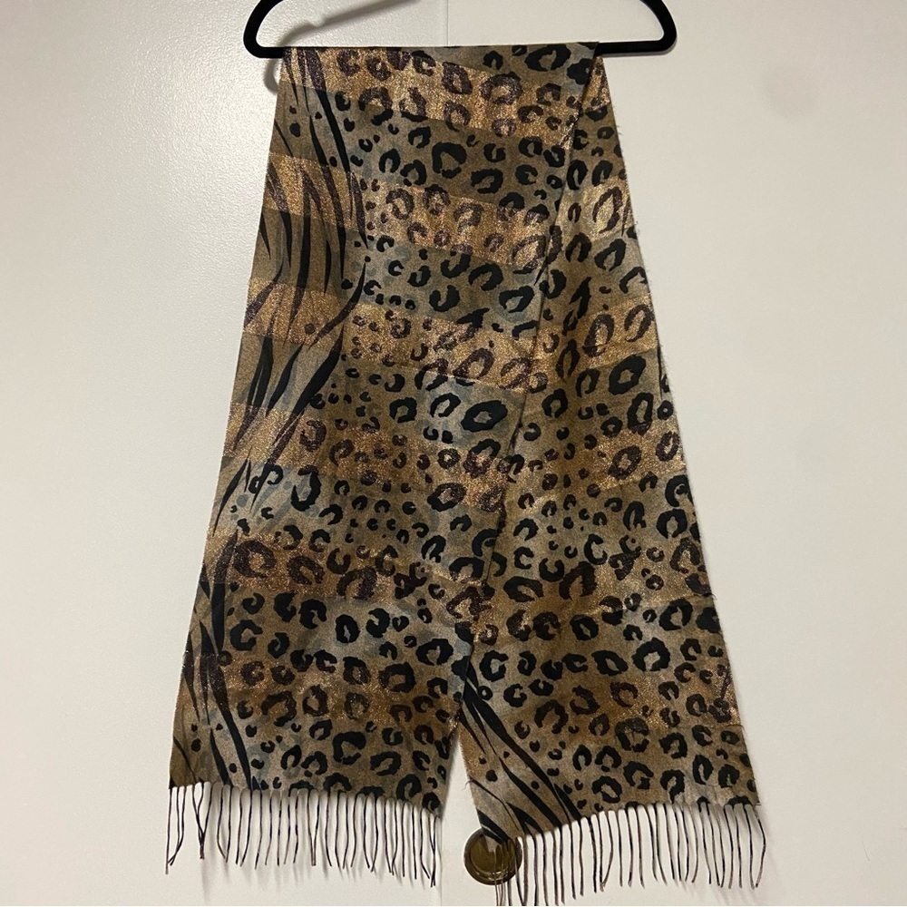 Cashmink superfine animal print with gold stripes scarf
